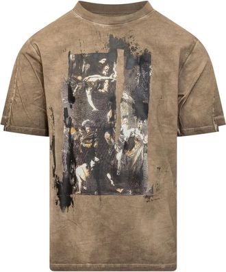 Off-white Tops, Heren, Bruin, XL, T-shirt met figuurprint