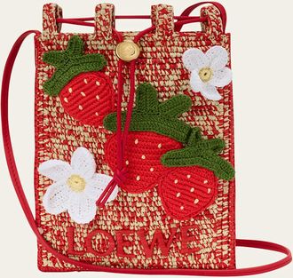 Loewe x Paulas Ibiza Strawberry Applique Raffia Pouch Bag