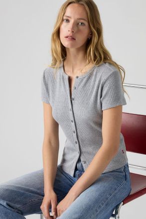 Levi's Rory Button Through Tee - Women - XS - Grey / Medium Grey Heather