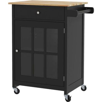 HOMCOM Carrello Cucina con Cassetto e Armadietto Regolabile Nero e Rovere - Homcom
