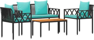 vidaXL Juego De Muebles De Exterior 4 Pcs Negro Y Turquesa Vidaxl