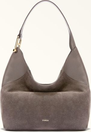 Furla Lara Borsa A Spalla M Toni Urban Gray Camoscio + Pelle Di Vitello Granata Donna