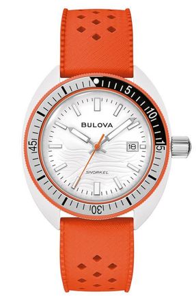Bulova Snorkel Sea Turtle Rubber Strap Watch, 41mm in Orange at Nordstrom
