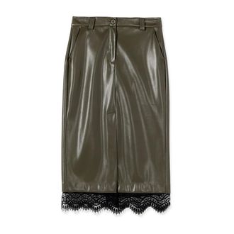 Oltre Rokken, Dames, Groen, 2Xl, Leer, Midi Pencilrok met Kant