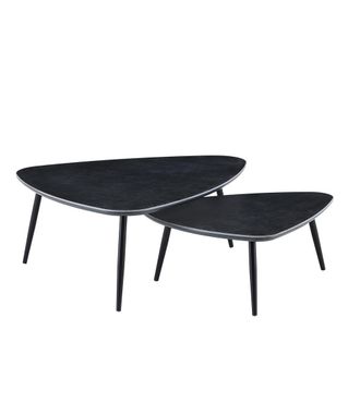 Home Heavenly Mesa de centro con sobre de cer&aacute;mica negra y patas negras 35x97x79 cm