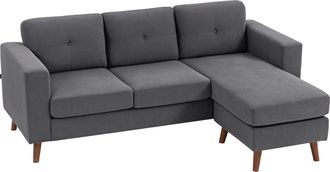 OEM Sof&aacute; Chaise Longue Reversible De 3 Plazas Tapizado En Pana Marco De Acero Para Espacios Reducidos Gris Oscuro