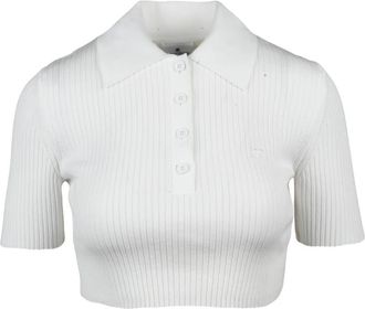 Courr&egrave;ges Polo shirt van gebreide stof - Dames - Ronde hals truien - Wit - S - Polyester - Truien & Vesten