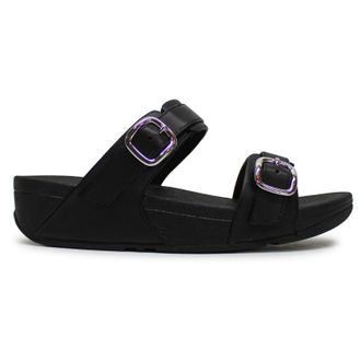 FitFlop Lulu Adjustable Slides Leather Womens Comfort Sandals - All Black - Size:UK 6.5