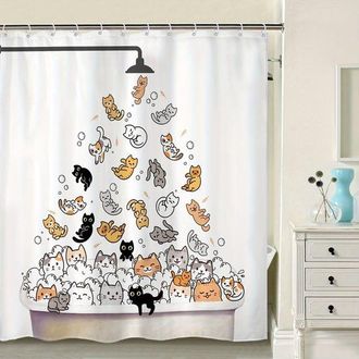 OEM Cortina De Ducha Divertida Con Dise&ntilde;o De Gato Para Ni&ntilde;os - Dise&ntilde;o Colorido De Dibujos Animados 180x200 Cm - Impermeable Y Lavable