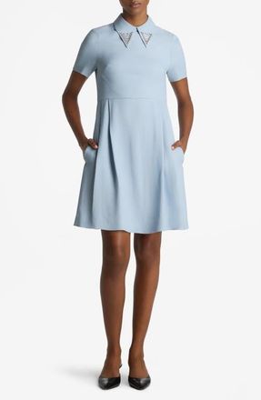 St. John Embellished Point Collar A-Line Dress in Pwbu Powder Blue at Nordstrom, Size 4