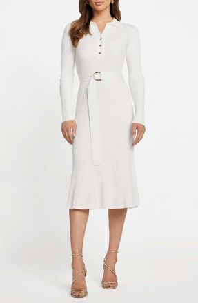 Marciano Agathe Rib Polo Midi Sweater Dress in White at Nordstrom, Size 4 Us