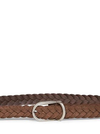 Brunello Cucinelli Mens Woven Suede Belt Brown Calf Leather
