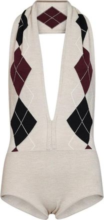 MUGLER Tops, Dames, Beige, M, Wol, Cashmere Argyle Bodysuit