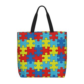 Generic Women Handbag Color Puzzle Autistic Disorder Pattern Women Beach Bag Casual Girls Shoulder Bags, For Swim, Wedding, Graduation, Daily, Birthday