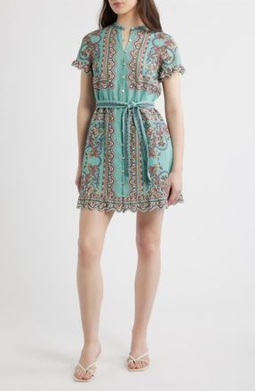Cleobella Marni Scarf Print Cotton & Linen Mini Shirtdress in Bleura Print at Nordstrom, Size X-Large