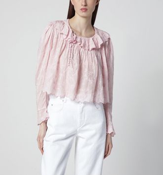 Isabel Marant Blusa con volant Zelly rosa in cotone e seta