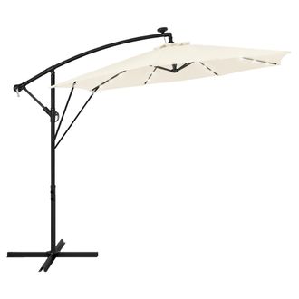 ML Design Ml-design Sombrilla De Jard&iacute;n Con Led Solar &Oslash;300cm De Aluminio Beige Parasol Voladiza De Terraza, Giratoria 360&deg; Inclinable Con Manivela Protecci&oacute;n So