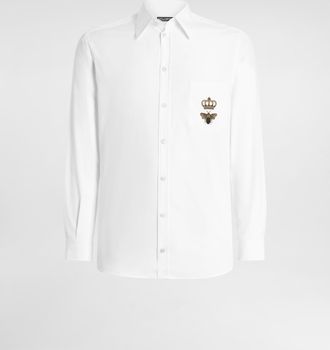 Dolce & Gabbana Cotton Martini-fit Shirt With Embroidery - Man Shirts White Cotton 39