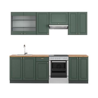 Vicco Mueble De Cocina Fame-line, Verde-dorado Casa De Campo/antracita, 240 Cm, Et Roble