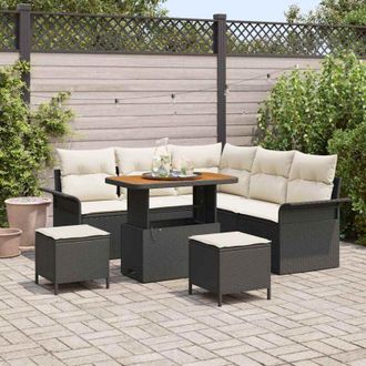 vidaXL Vidaxl - Conjunto De Sof&aacute; De Jard&iacute;n 8 Pcs Negro Rat&aacute;n Sint&eacute;tico