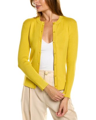 Oscar De La Renta Ribbed Button Front Silk-Blend Cardigan