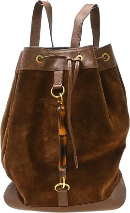 Gucci Vintage Bamboo Suede Brown Suede Backpack Bag (Pre-Owned)