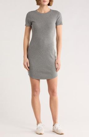 Melrose and Market Short Sleeve Crewneck Mini Dress in Grey Dark Heather at Nordstrom Rack, Size Xx-Small