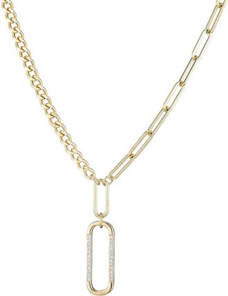 Adornia Adornia 14K Plated Cz Mixed Chain Oval Pendant Necklace
