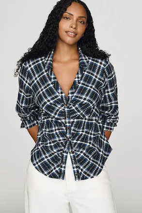 Pilcro Keaton Ruched Buttondown Top