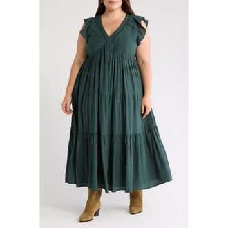 Treasure & Bond Crinkle Finish Flutter Sleeve Maxi Dress in Green Gables at Nordstrom Rack, Size 1X