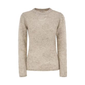 Brunello Cucinelli Trui van mohair- en wolmix met pailletten - Dames - Truien - Beige - Maat: XS Wol