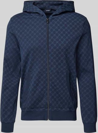 Joop Sweatjacke mit Logo-Muster und Kapuze in Marine, Gr&ouml;&szlig;e L