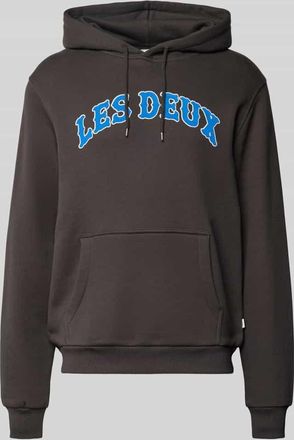 Les Deux Hoodie mit Label-Print Modell Brady in Dunkelgrau, Größe XXL