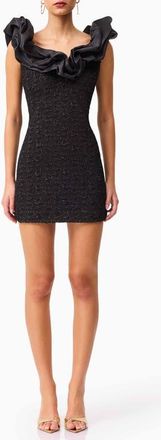 Elliatt Paloma Satin Ruffle & Floral Jacquard Cocktail Minidress in Black at Nordstrom, Size Xx-Large
