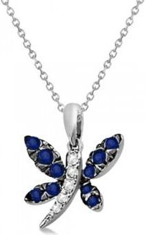 Allurez Blue Sapphire & Diamond Dragonfly Pendant 14K White Gold (0.40ctw)