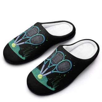 Generic Tennis Racket And Ball Womens Slippers Warm House Slippers Indoor House Shoes with Anti-Skid Rubber Sole