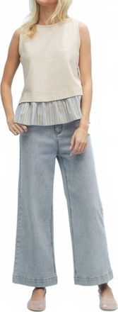 Wishlist Twofer Striped Hem Tank In Taupe / Blue