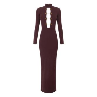 Elisabetta Franchi Viscose Knit Dress with Jewel Cufflinks - Dames - Maxi kleedjes - Bruin - M - Kleedjes