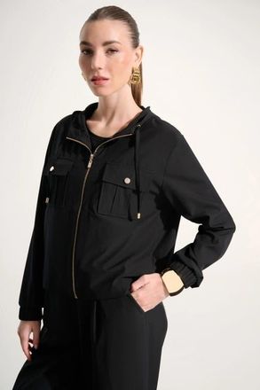Joseph Ribkoff Stretch Woven Hooded Boxy Utility Jacket in Black at Nordstrom, Size X-Large