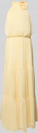 Swing Abendkleid mit floraler Applikation in Hellgelb, Gr&ouml;&szlig;e 32