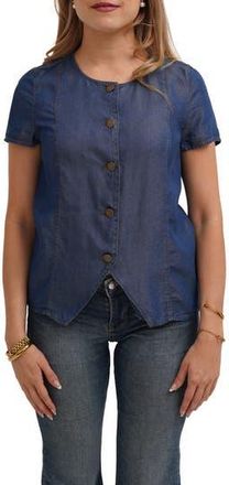 Cyrus Short Sleeve Button Front Top in Tide Denim at Nordstrom Rack, Size X-Large