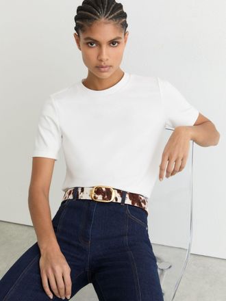 Reiss Animal Pony Hair Cow-print Oval-buckle Belt, XS