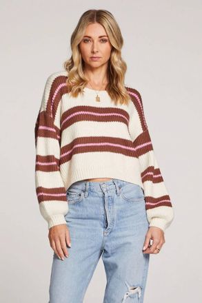 Saltwater Luxe Mimi Crewneck Sweater In Vanilla With Stripes