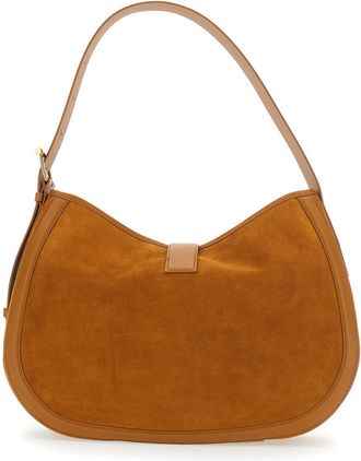 Alexander McQueen Womens Brown Suede Shoulder Bag With T Buckle Calf