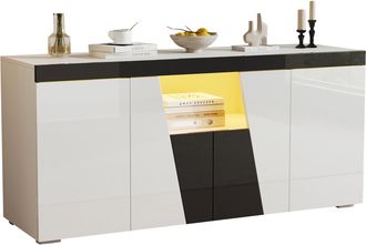 STILVORA Aparador Con 4 Puertas, Estantes Ajustables Y Led, Acabado Brillante Para Sal&oacute;n, En Tablero De Part&iacute;culas 140&times;40&times;65 Cm