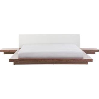 Beliani Beliani - Modern eu Super King Size Platform Bed 6ft Side Tables Faux Leather Headboard mdf Brown Ash Wood Zen