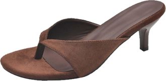 Generic Clearance Brown Strappy Kitten Heels Flip Flops for Women Open Toe Flip Flops Slip on Mules Heels Fashion Thong Heeled Sandals for Party Wedding Holid