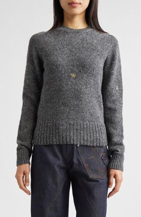 J.W.Anderson Monogram Embroidered Wool & Mohair Sweater in Charcoal Melange at Nordstrom, Size Xx-Small