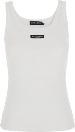 Dolce & Gabbana White Logo Scoop Neck Top