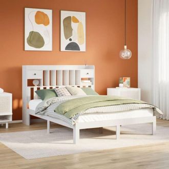 vidaXL Cama Con Estanter&iacute;a Sin Colch&oacute;n Madera Maciza Blanca 150x200 Cm Vidaxl
